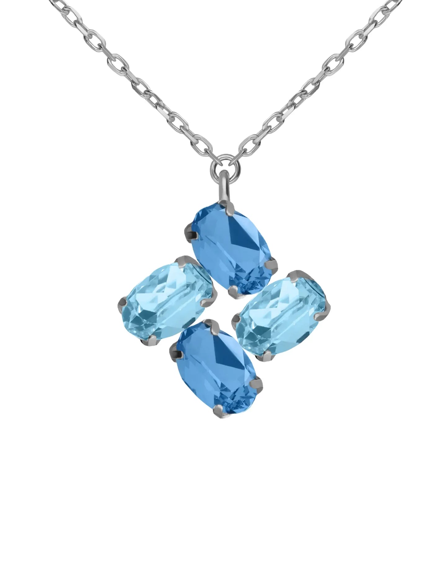 Collar corto Eau con cristal azul en Plata baño Rodio