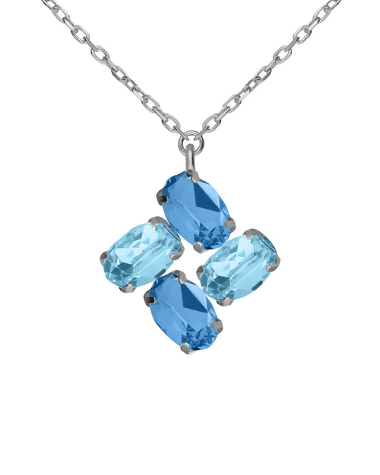 Collar corto Eau con cristal azul en Plata baño Rodio