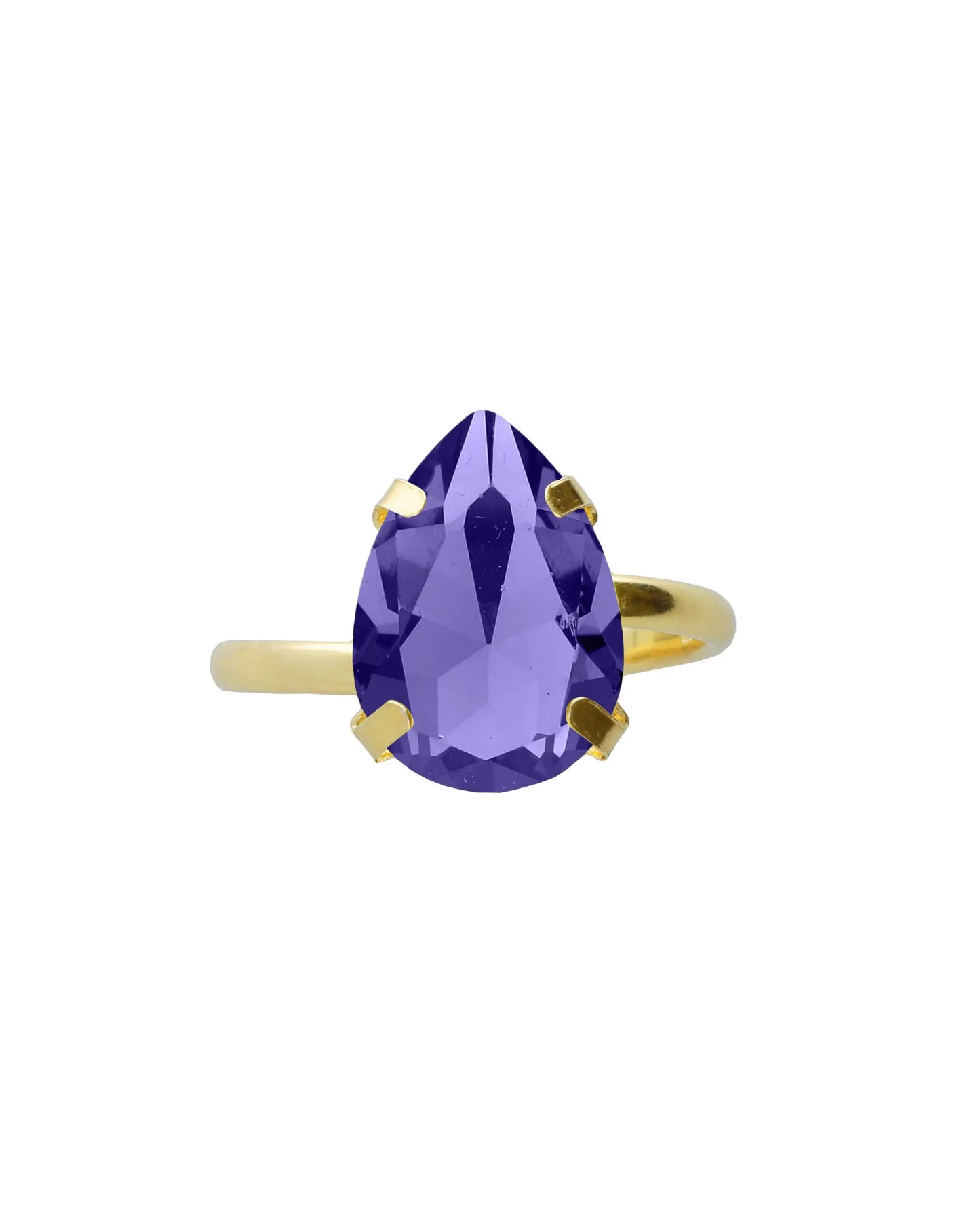 Anillo ajustable Fleur lágrima con cristal en Plata baño Oro