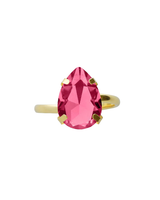 Anillo ajustable Fleur lágrima con cristal en Plata baño Oro