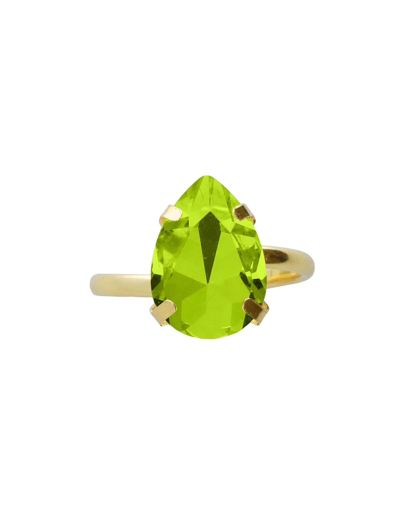 Anillo ajustable Fleur lágrima con cristal en Plata baño Oro