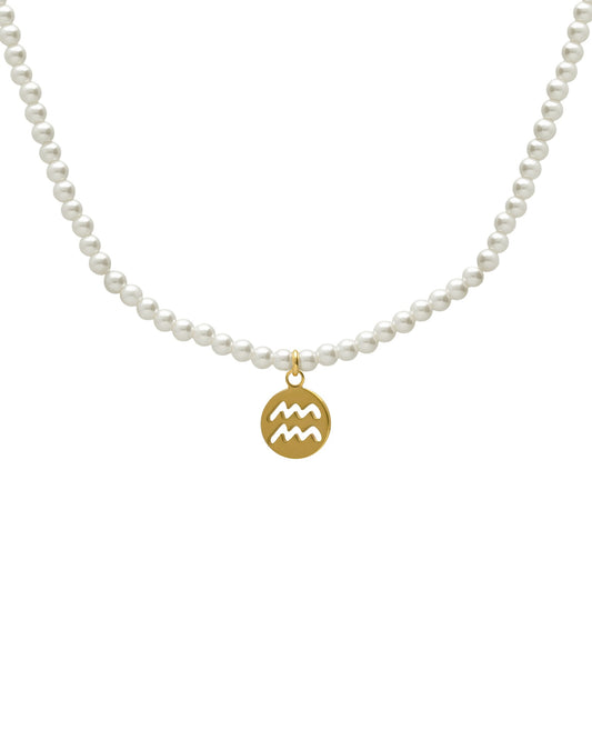 Collar corto Solene horóscopo con perla en Plata baño Oro