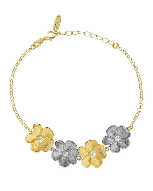 Pulsera Origami flor bicolor con cristal blanco en Plata baño oro y rodio