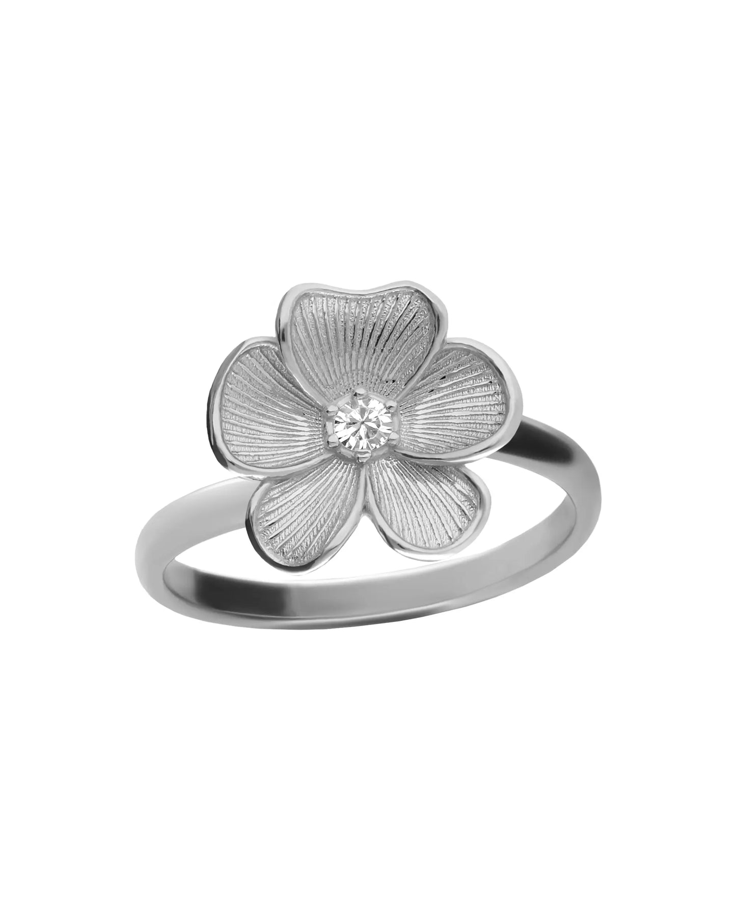 Anillo ajustable Origami flor con cristal blanco en Plata
