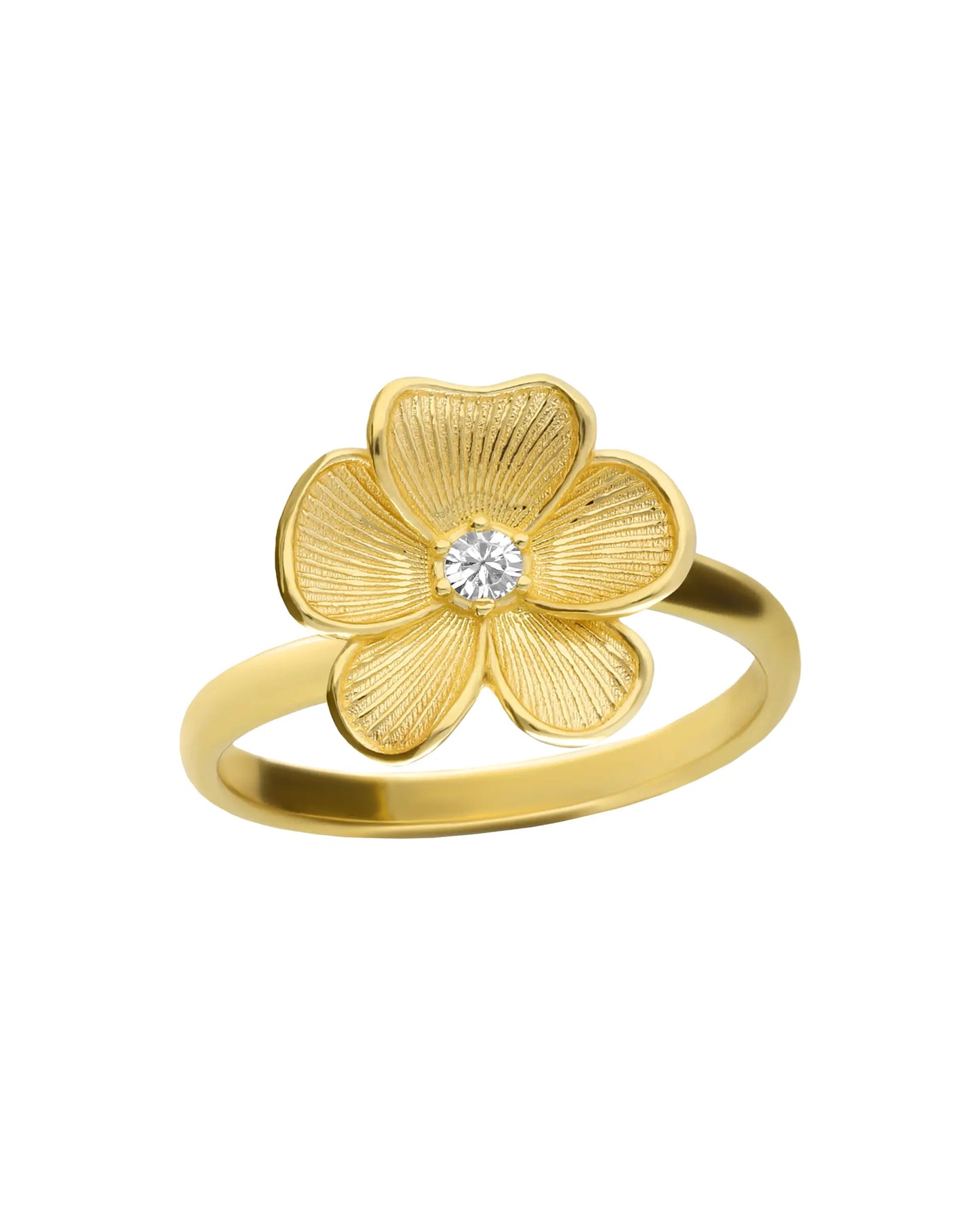 Anillo ajustable Origami flor con cristal blanco en Plata