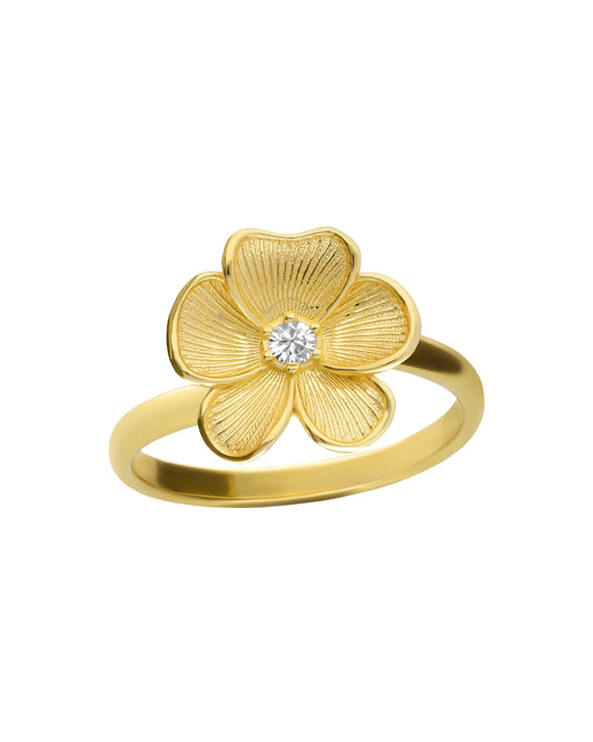 Anillo ajustable Origami flor con cristal blanco en Plata