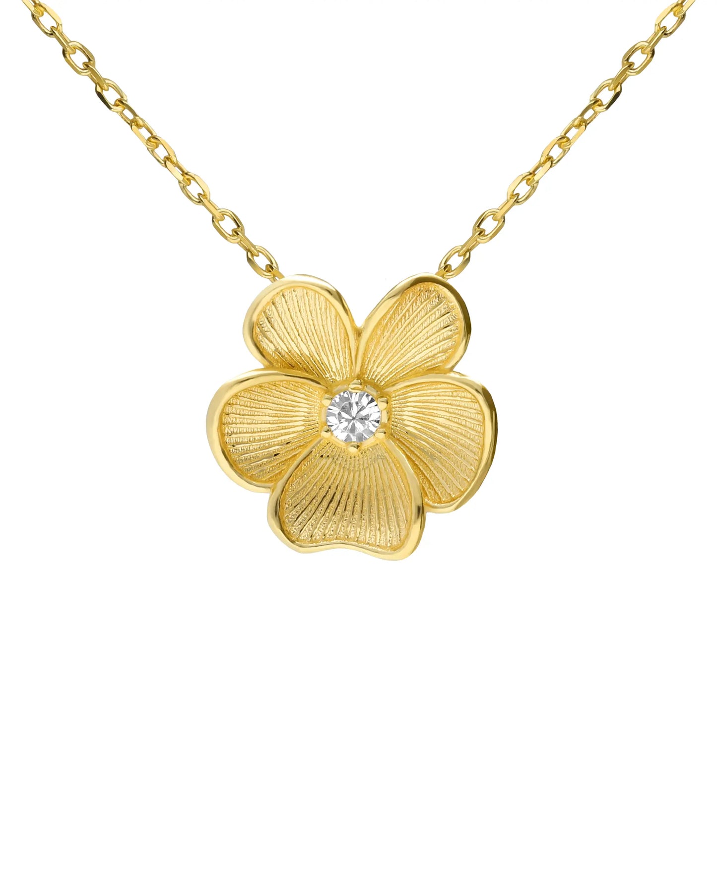 Collar corto Origami flor con cristal blanco en Plata