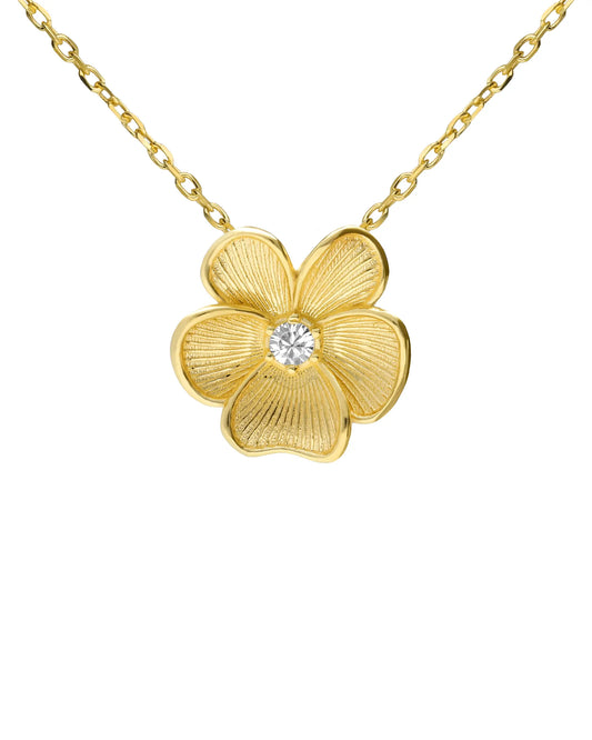 Collar corto Origami flor con cristal blanco en Plata