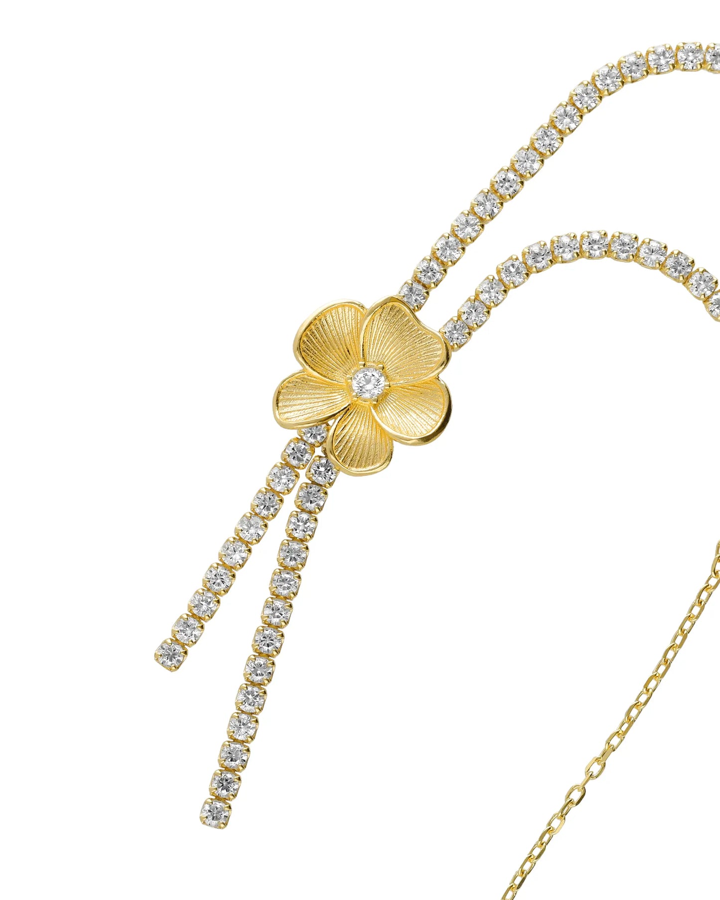 Collar largo Origami flor con cristales riviere en Plata