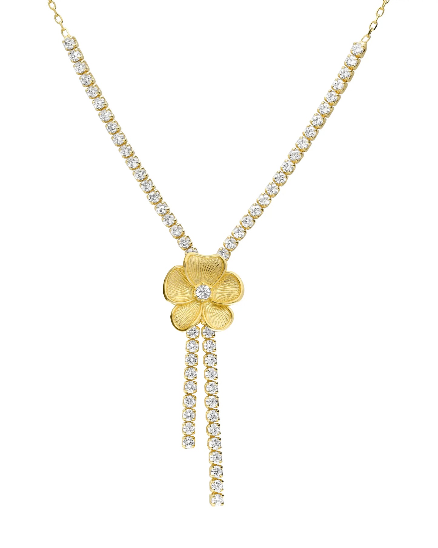 Collar largo Origami flor con cristales riviere en Plata