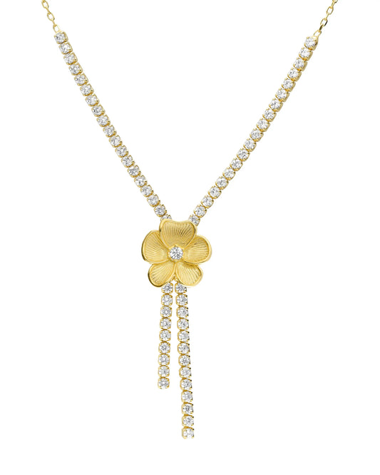 Collar largo Origami flor con cristales riviere en Plata