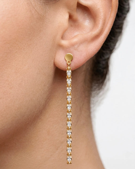 Pendientes largos Origami con cristal blanco en Plata