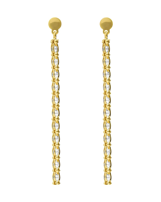 Pendientes largos Origami con cristal blanco en Plata