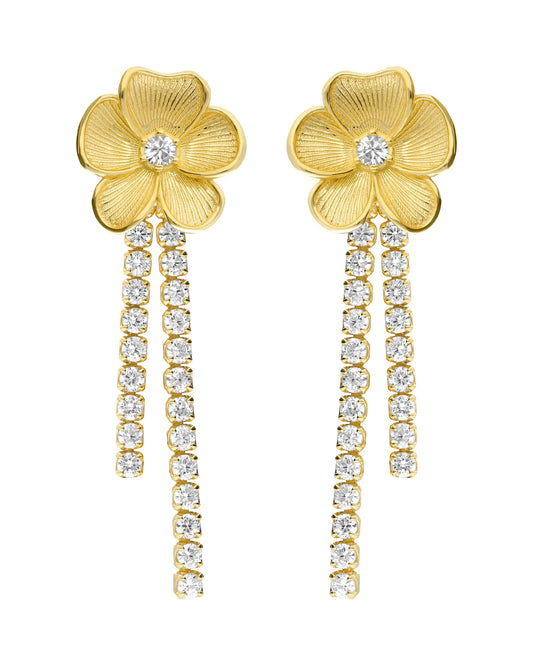 Pendientes largos Origami flor con cristales riviere en Plata