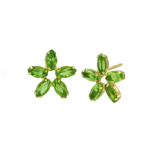 Pendientes cortos flor cristal en Plata baño Oro de Las Estaciones