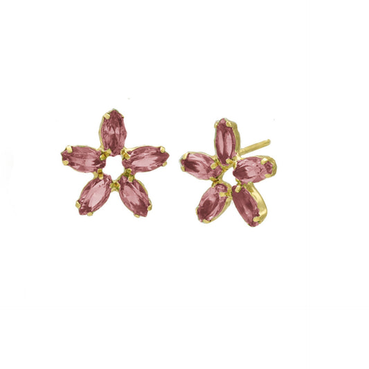 Pendientes cortos flor cristal en Plata baño Oro de Las Estaciones