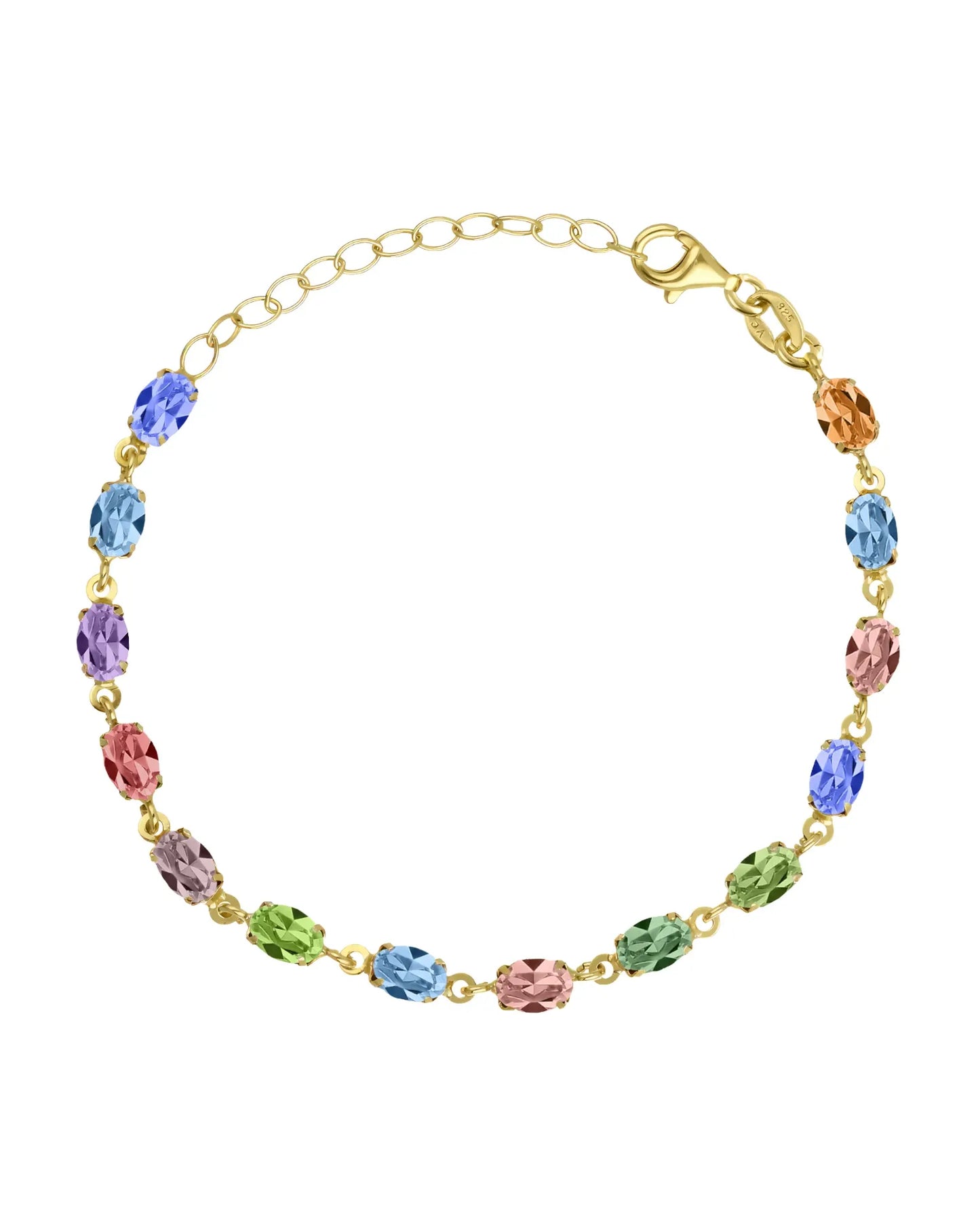 Oval multicoloured crystal bracelet in silver