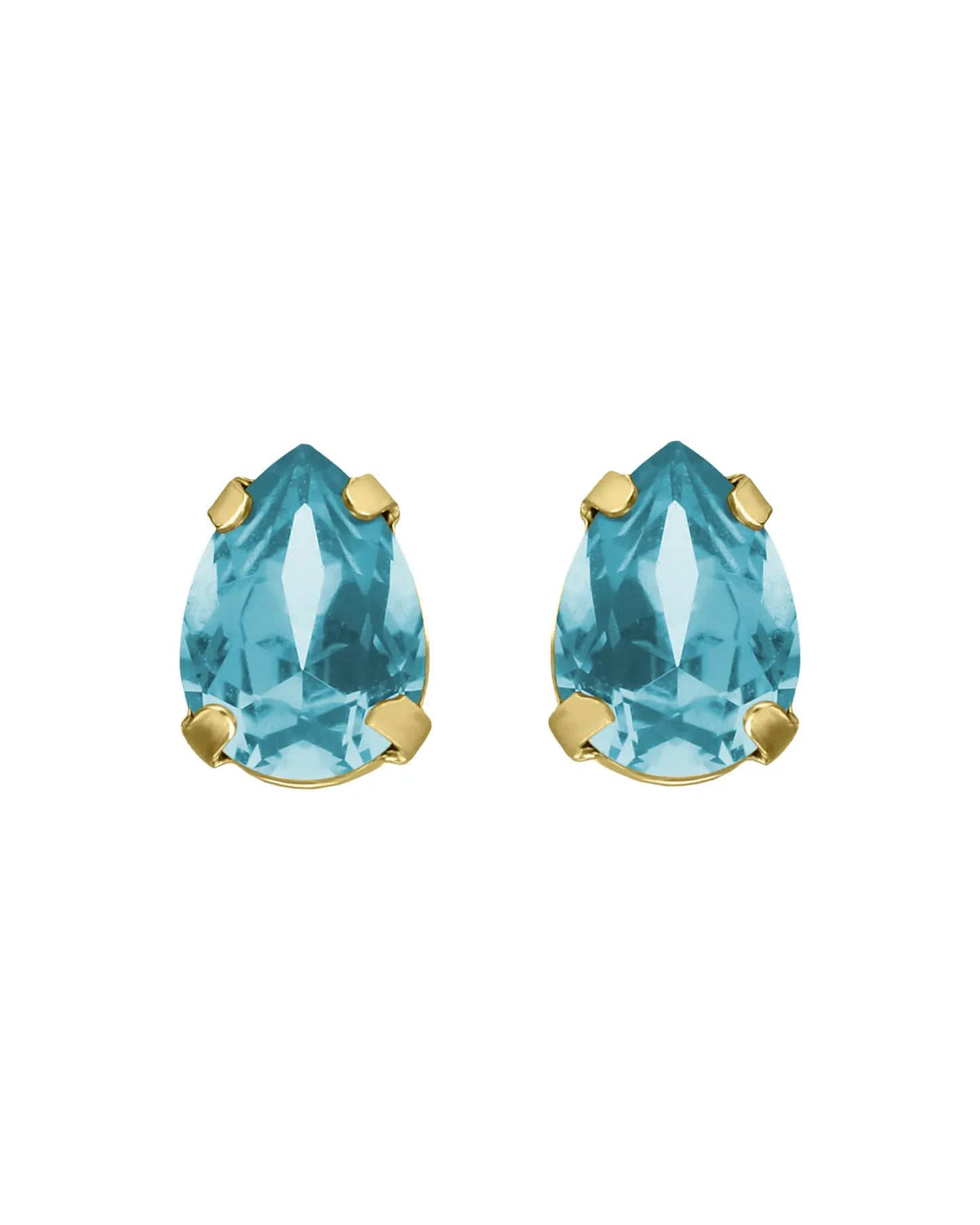 Pendientes botón lágrima con cristal en Plata baño Oro