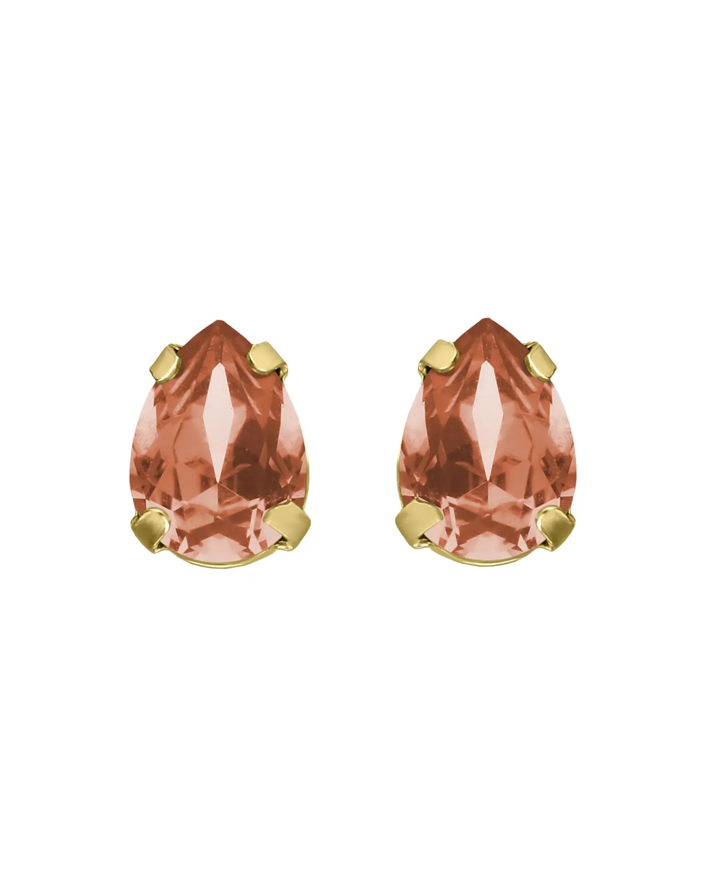 Pendientes botón lágrima con cristal en Plata baño Oro