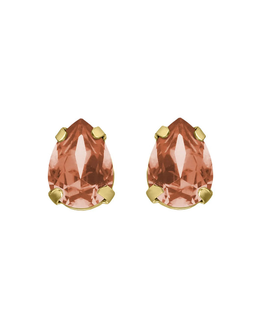 Pendientes botón lágrima con cristal en Plata baño Oro