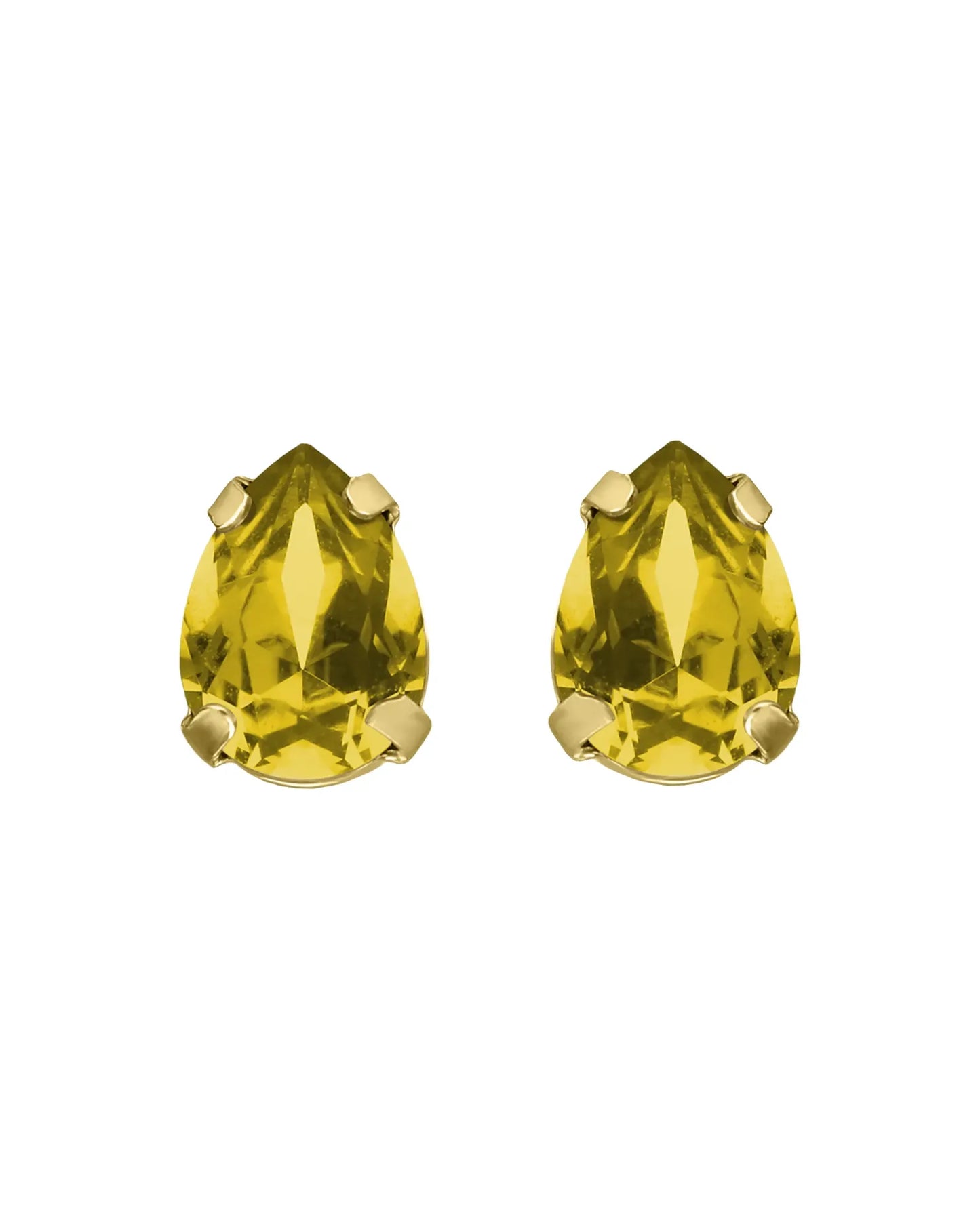 Pendientes botón lágrima con cristal en Plata baño Oro