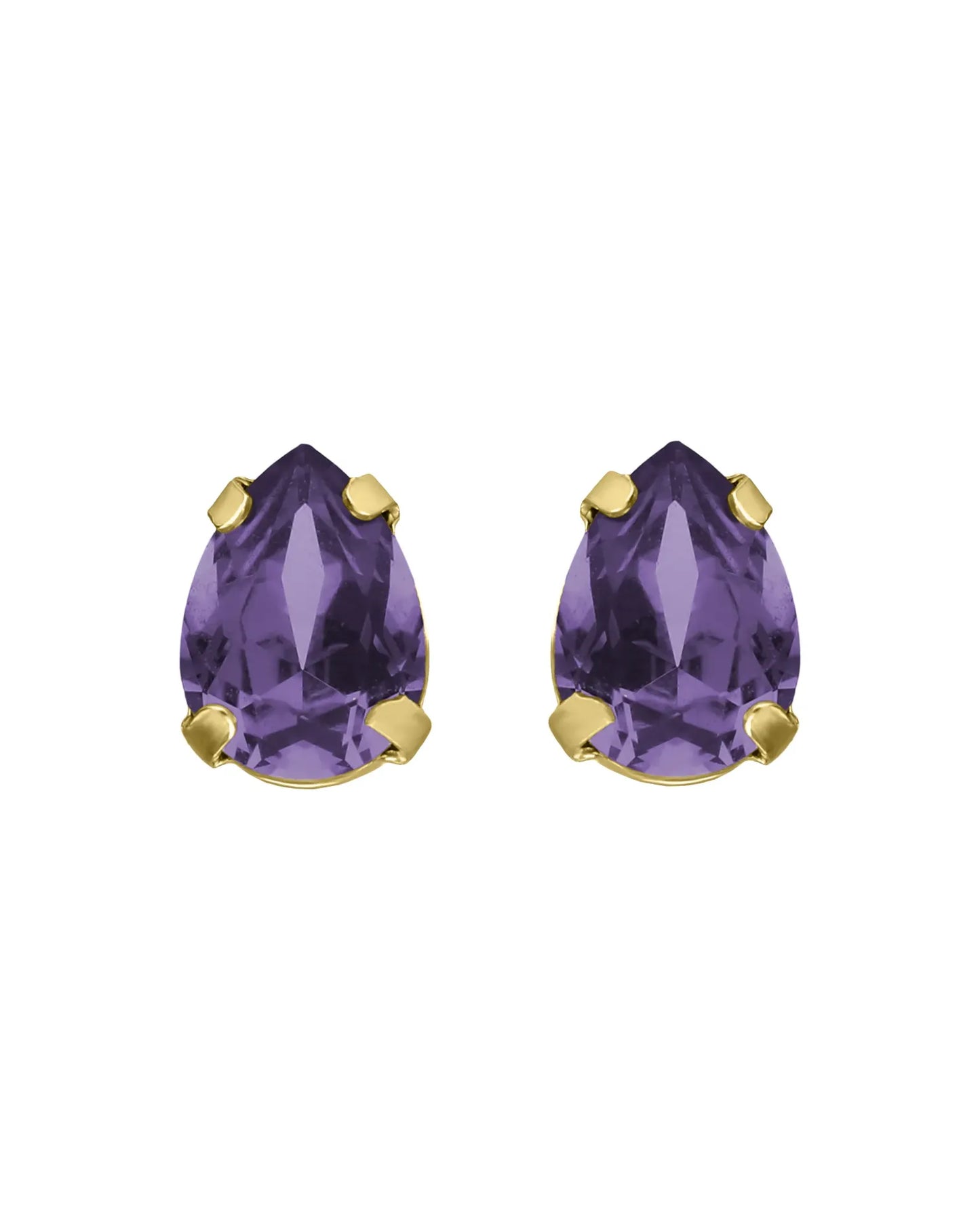 Pendientes botón lágrima con cristal en Plata baño Oro