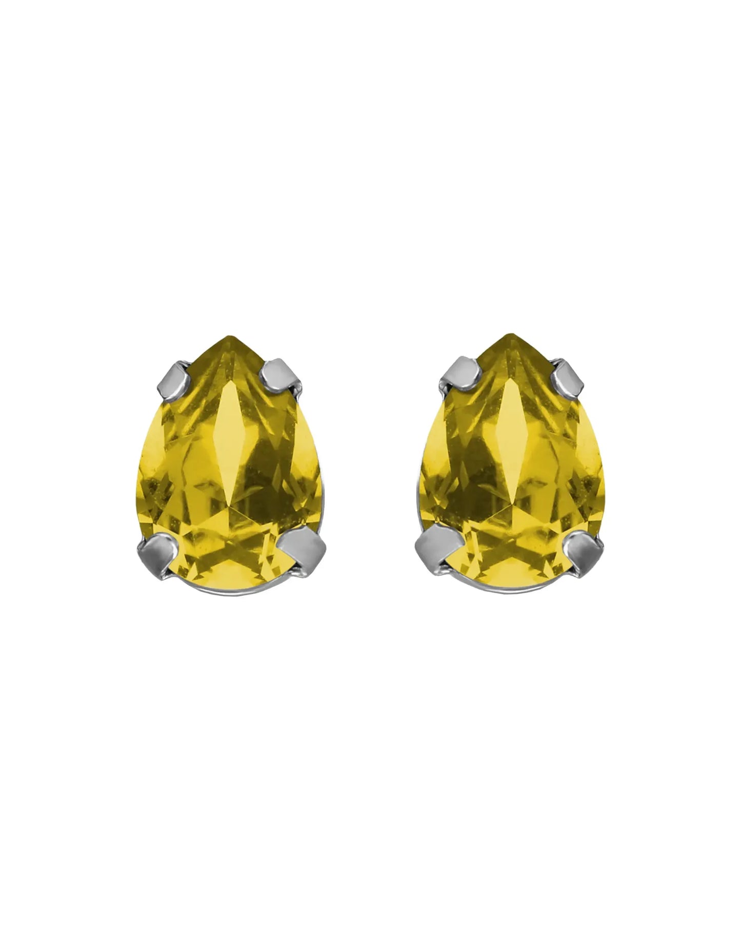 Pendientes botón lágrima con cristal en Plata baño Rodio