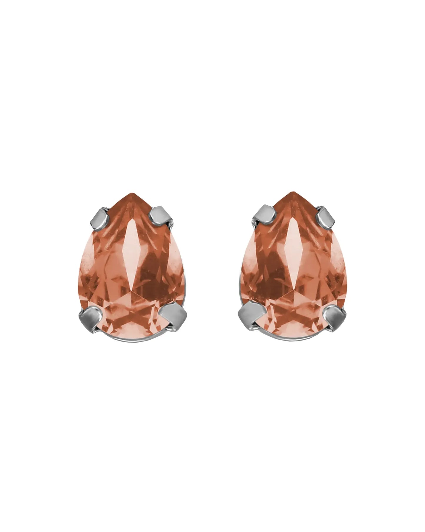Pendientes botón lágrima con cristal en Plata baño Rodio