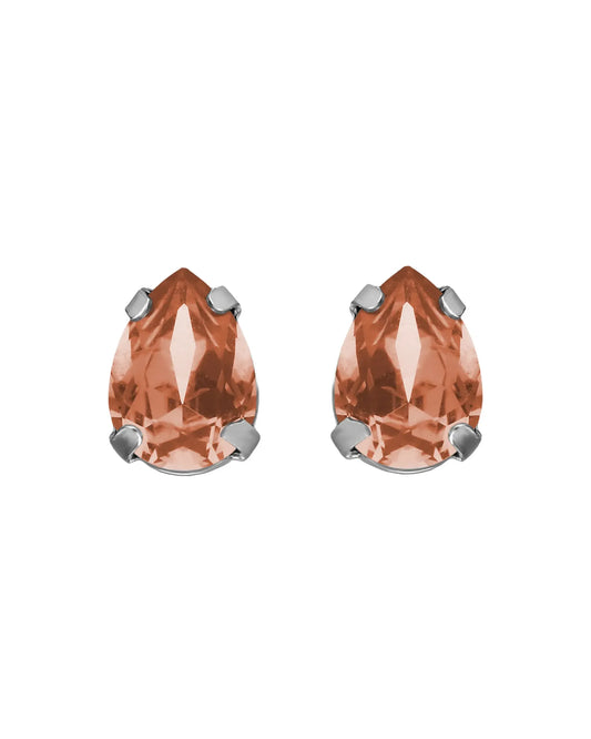 Pendientes botón lágrima con cristal en Plata baño Rodio
