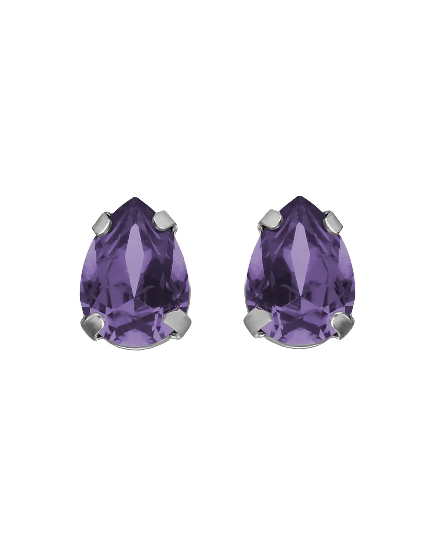 Pendientes botón lágrima con cristal en Plata baño Rodio
