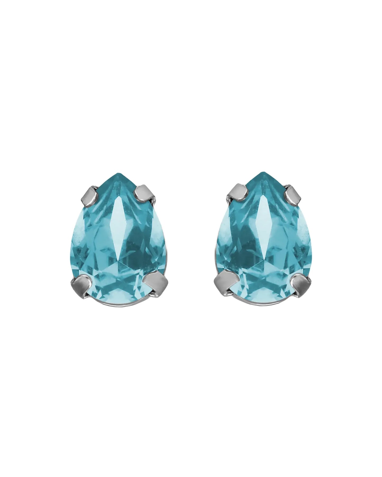 Pendientes botón lágrima con cristal en Plata baño Rodio