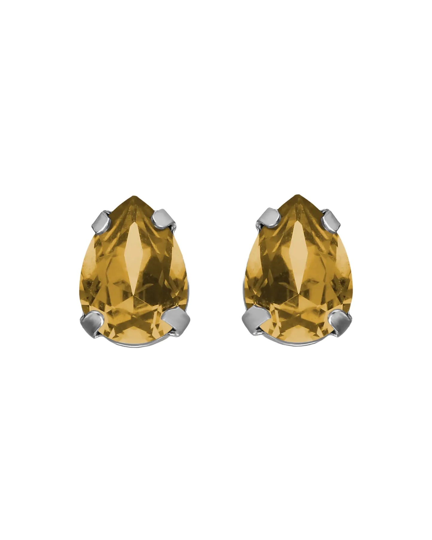 Pendientes botón lágrima con cristal en Plata baño Rodio
