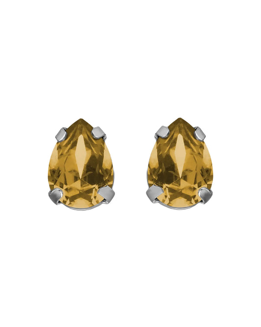 Pendientes botón lágrima con cristal en Plata baño Rodio