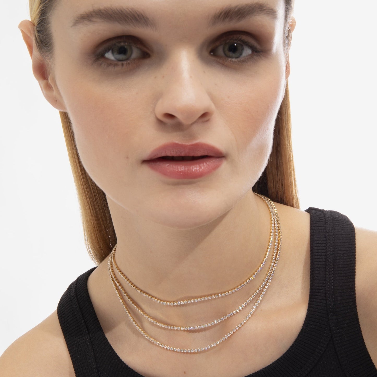 Collar corto Halo cristales riviere en Plata
