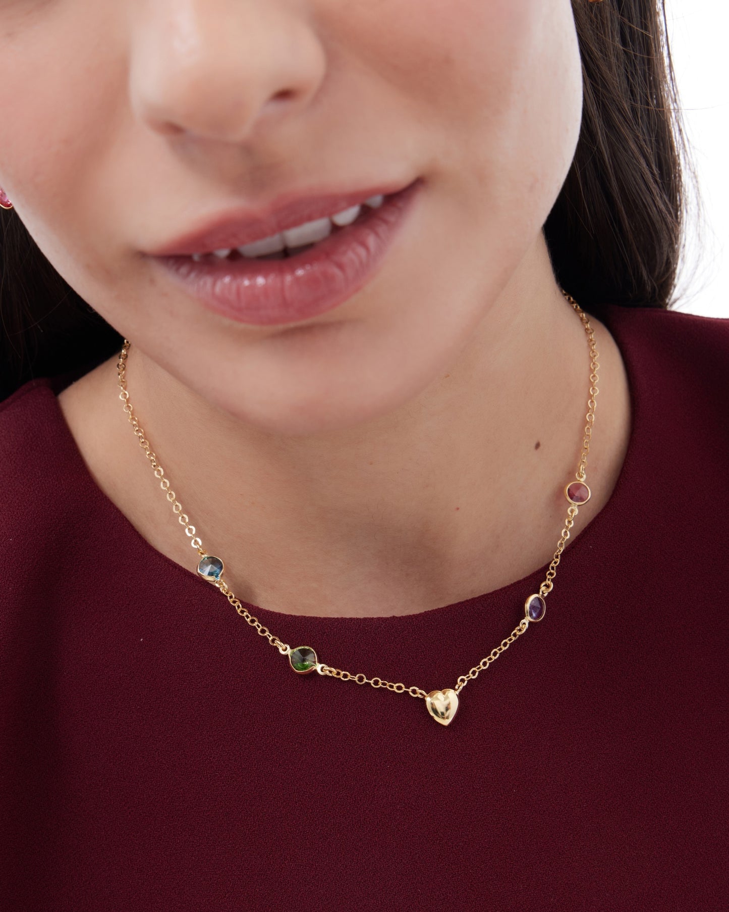 Muá heart short Necklace with multicolor crystal in silver