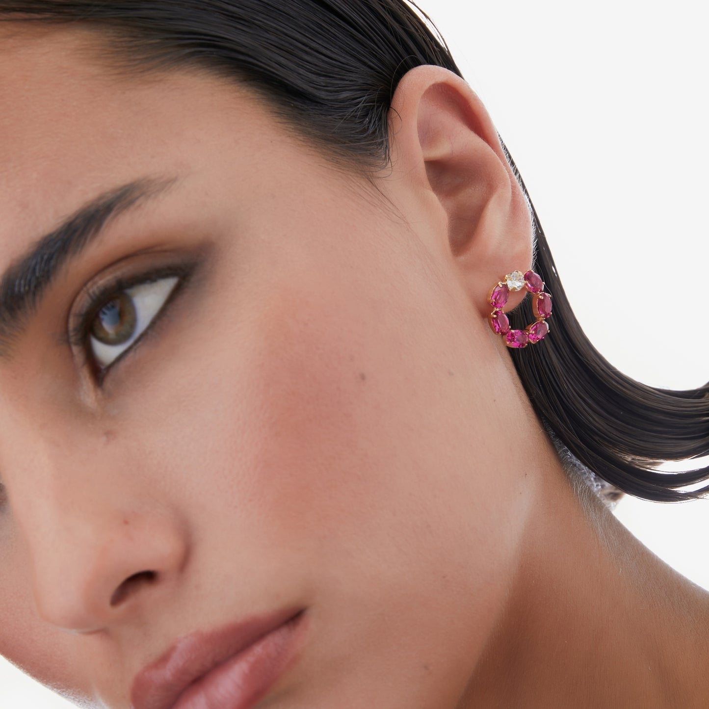 Pendientes cortos Harmony círculo cristal en Plata baño Oro
