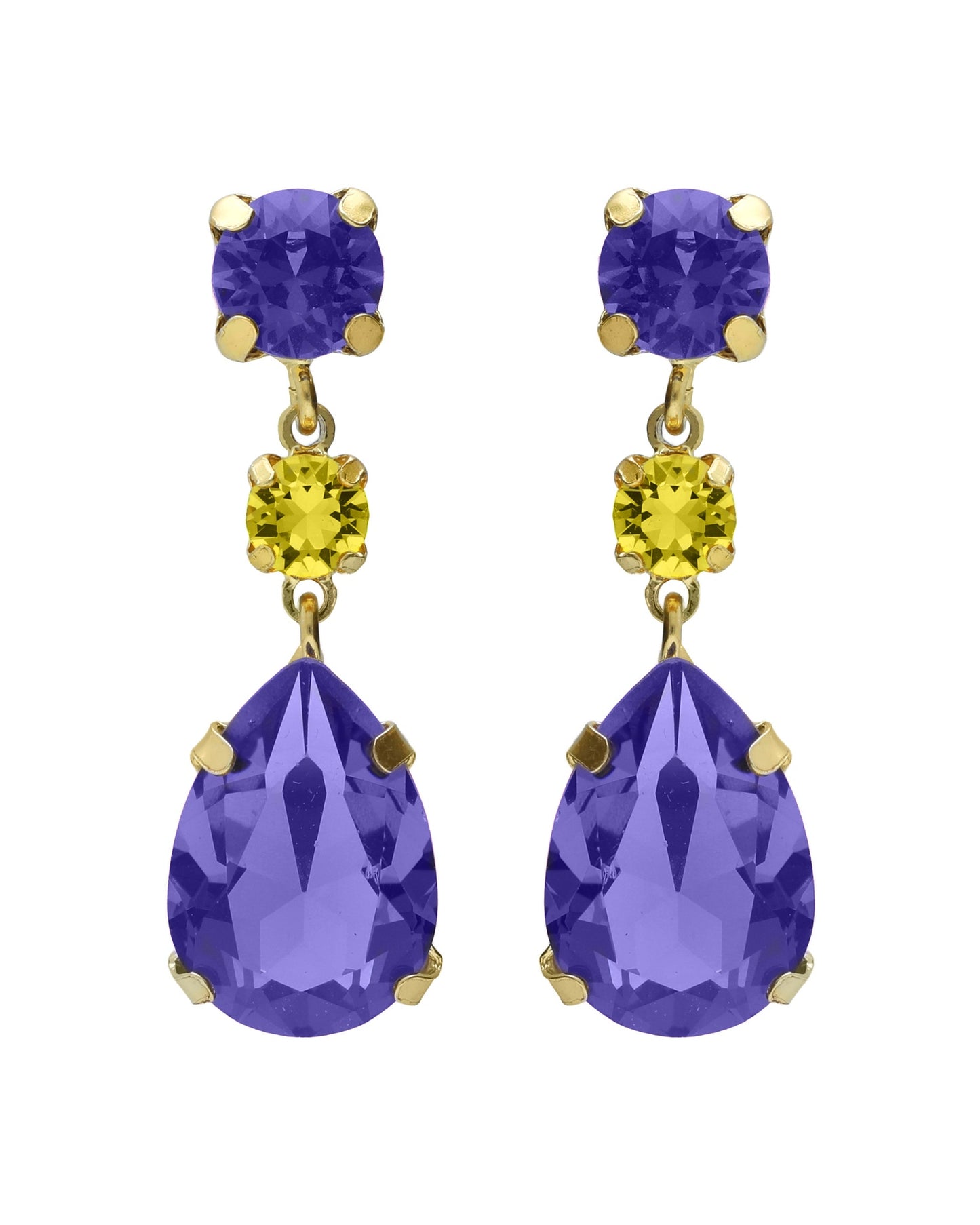 Pendientes largos Fleur lágrima con cristal en Plata baño Oro