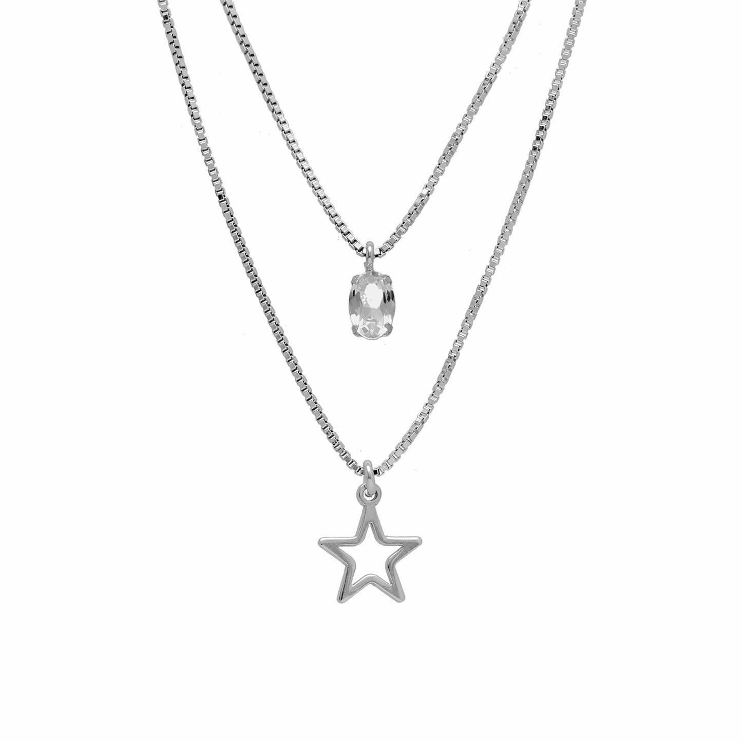 Collar layering Genoveva estrella cristal blanco en Plata
