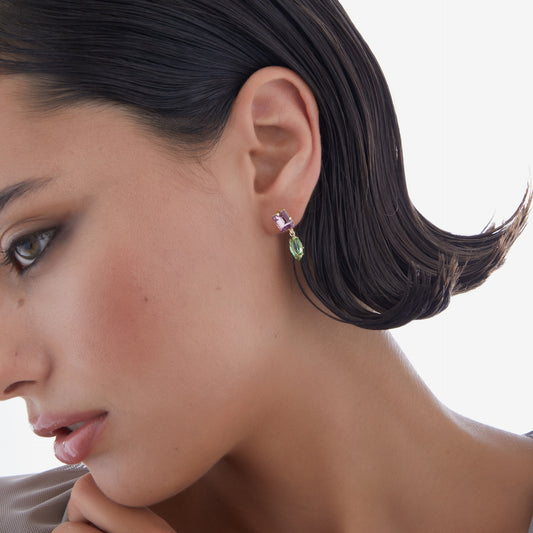 Pendientes cortos Passion cristal verde en Plata baño Oro