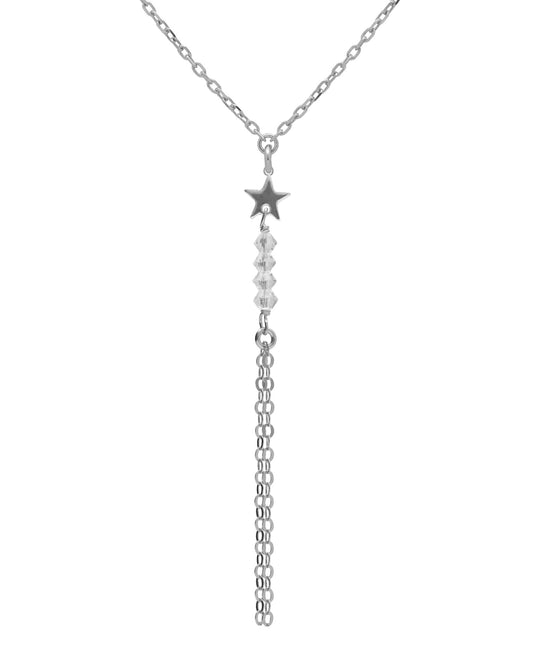 Collar largo Muse estrella y cadenas con cristal blanco en Plata
