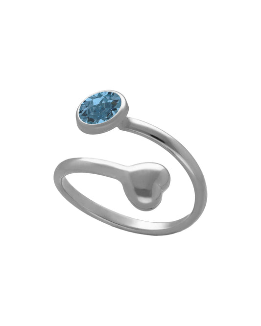 Anillo ajustable Muá corazón con cristal en plata baño rodio