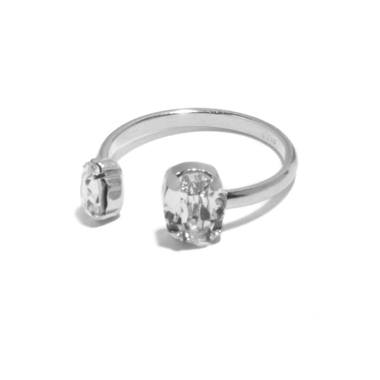 Anillo ajustable Gemma oval cristal en Plata baño rodio