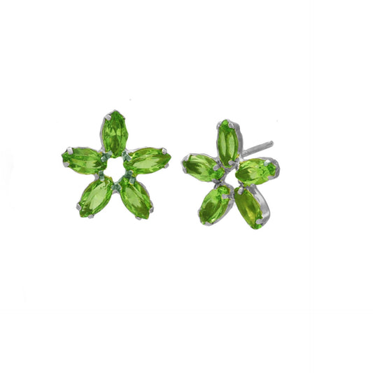 Pendientes cortos Estaciones flor cristal en Plata baño rodio