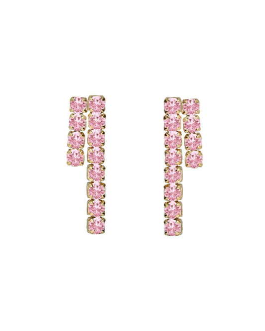 Pendientes cortos Eau con cristales riviere rosa en Plata baño Oro