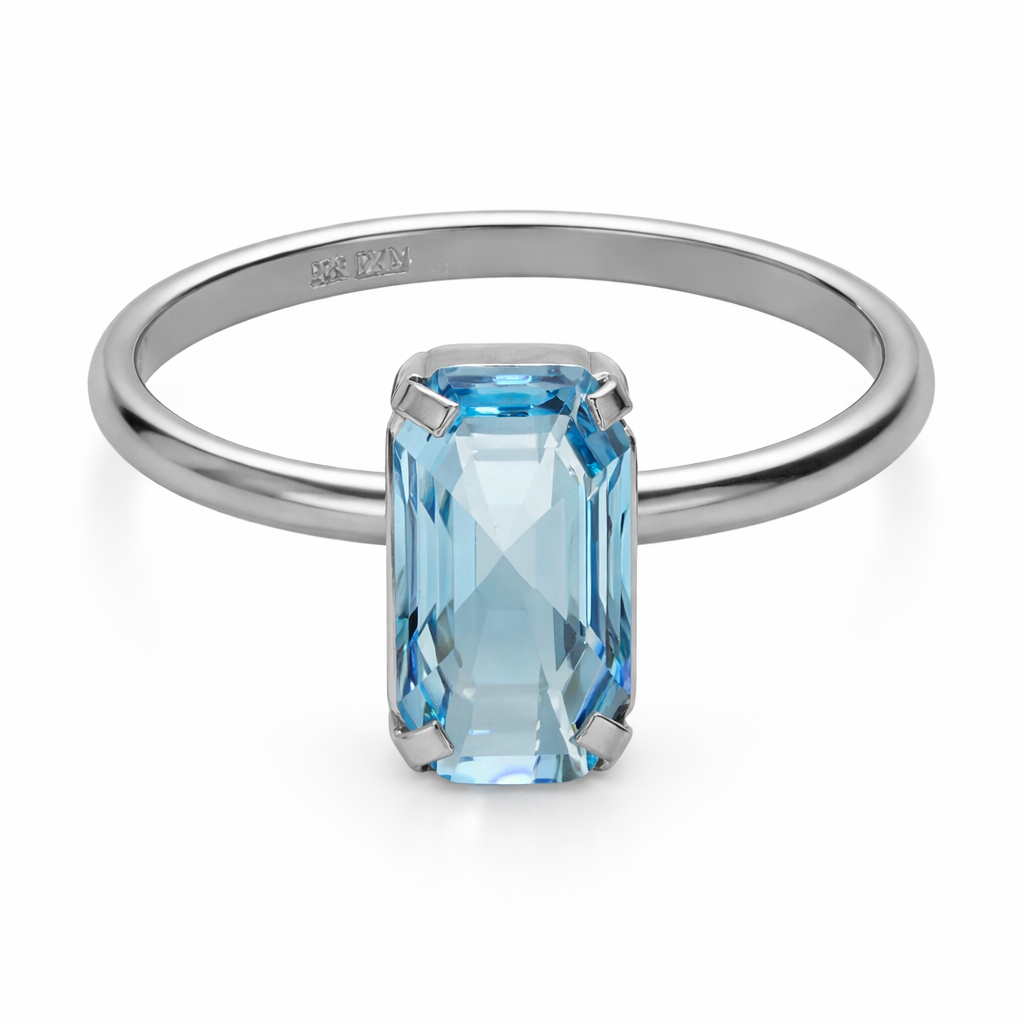 Anillo ajustable Inspire rectángulo cristal azul en Plata baño rodio