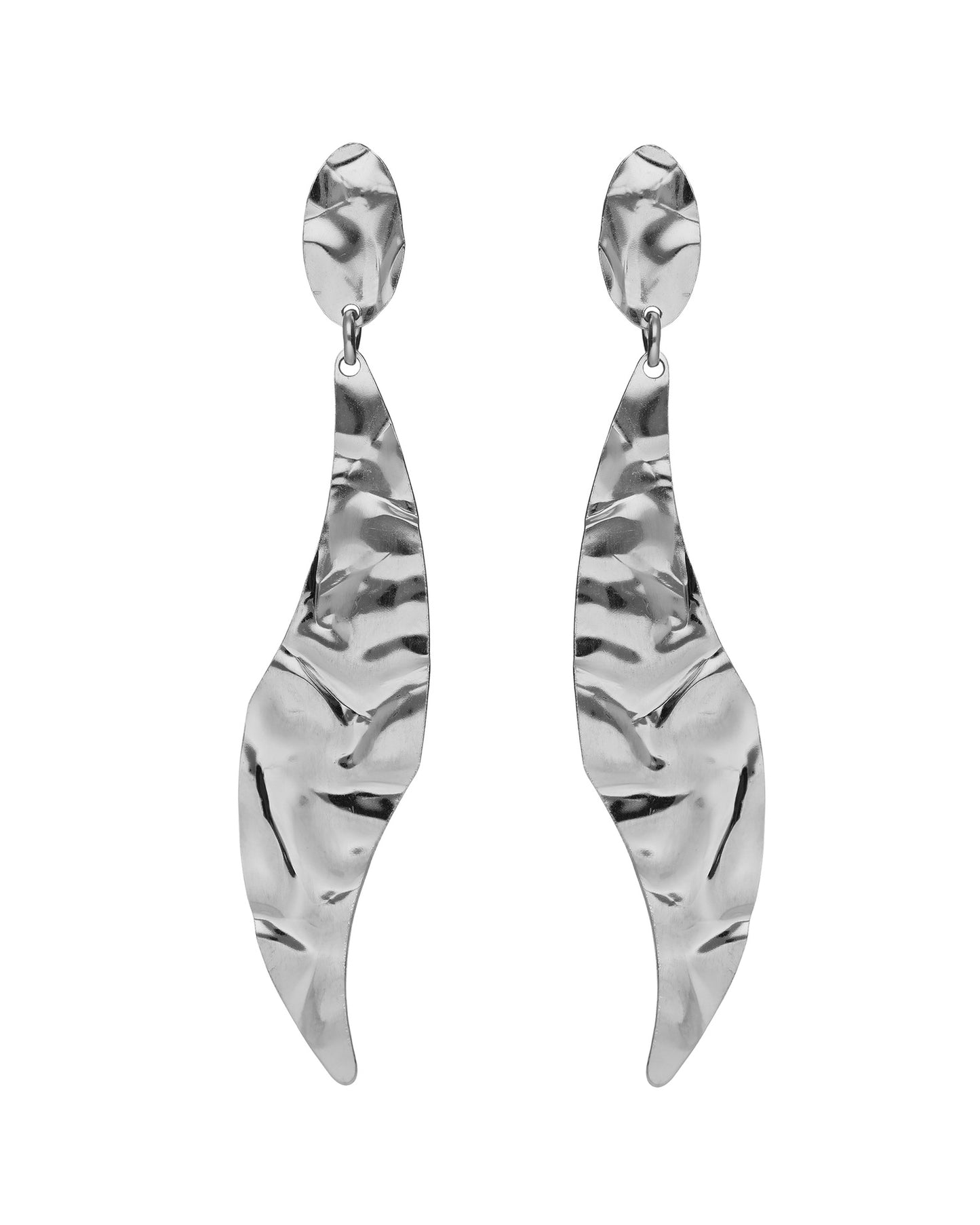 Pendientes largos textura hoja Alpina en Plata