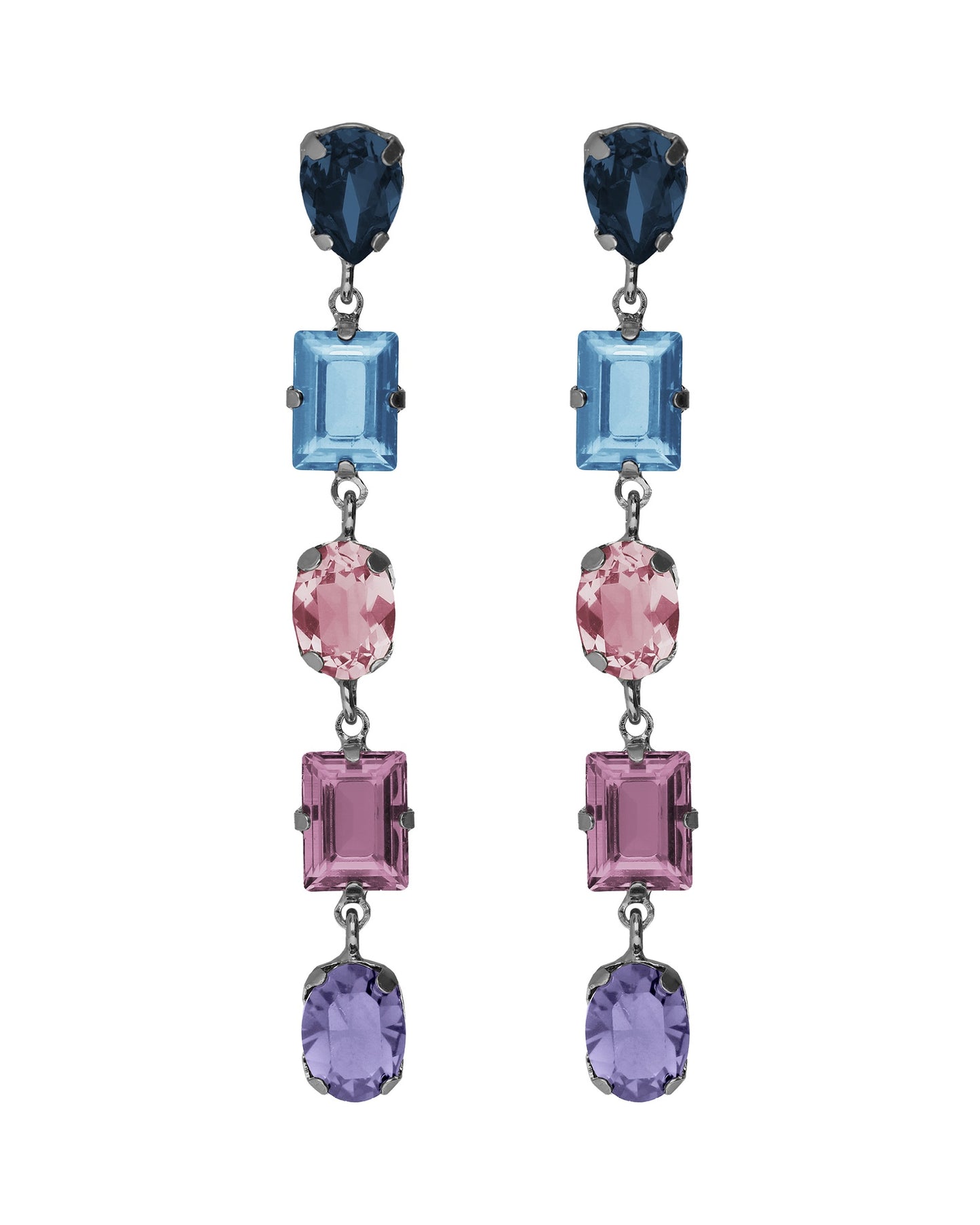 Pendientes largos Borea con cristal multicolor en Plata baño Rodio
