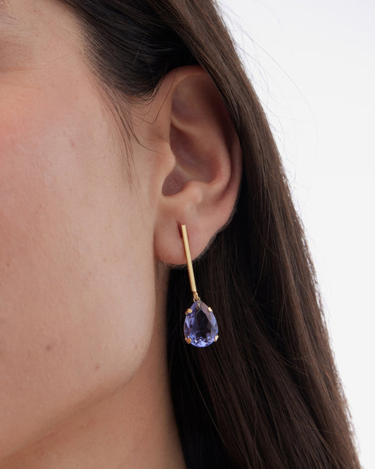 Pendientes largos Fleur lágrima con cristal en Plata baño Oro