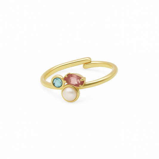 Anillo ajustable Nina cristales y perla multicolor en Plata baño Oro