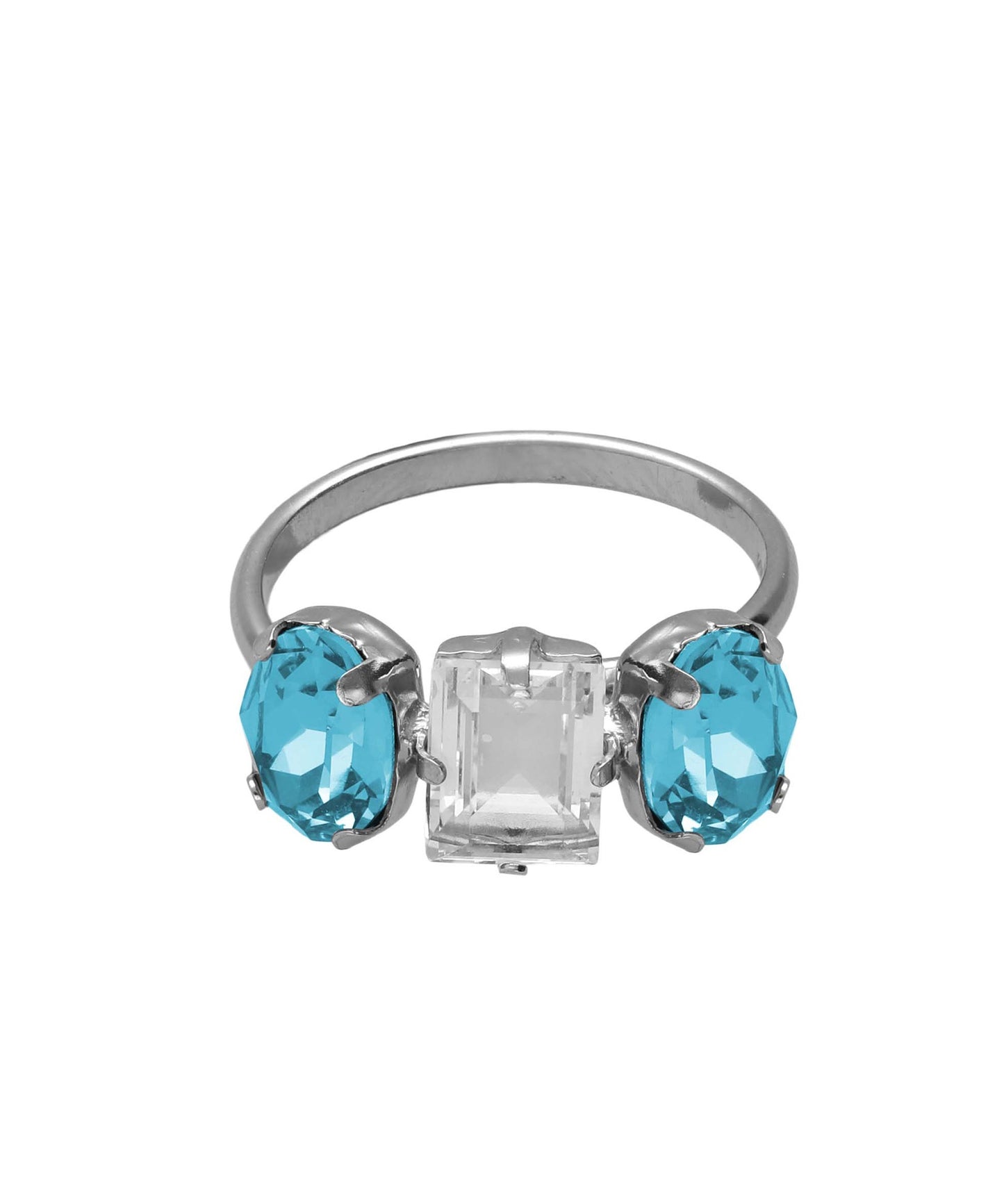 Anillo ajustable oval Ombra con cristal en Plata baño Rodio